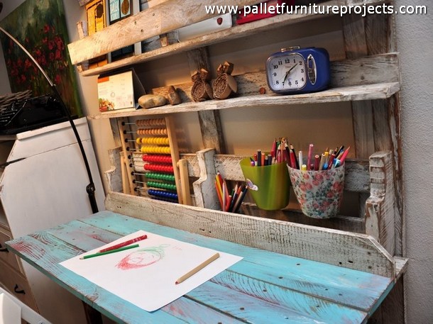 pallet wood study table with shelves